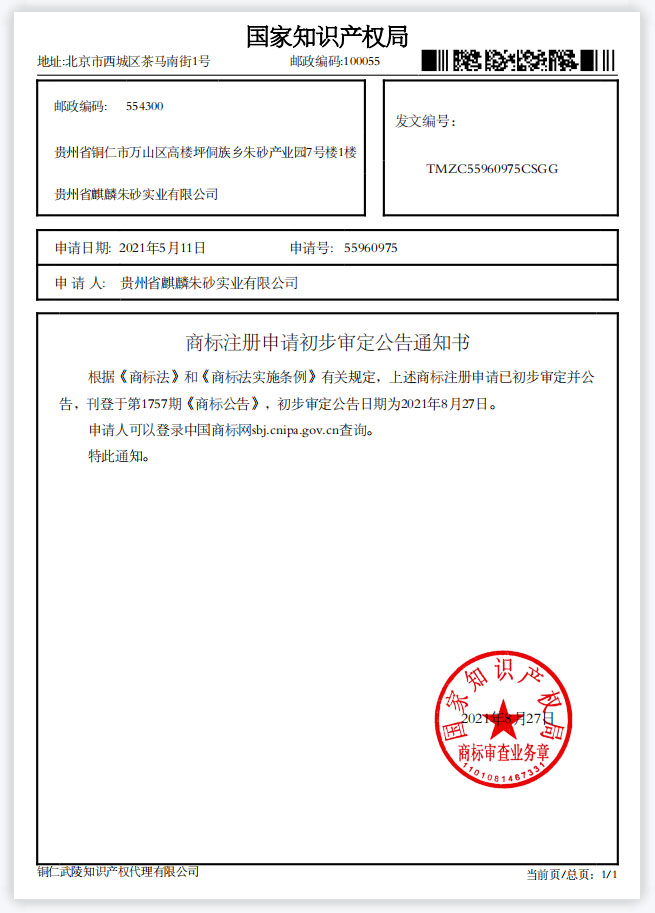 初步審定公告通知書